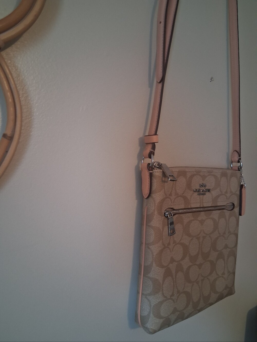 Coach Khaki/Faded Blush Mini Rowan Signature Canvas & Leather File Bag- CS182 - Picture 6 of 16
